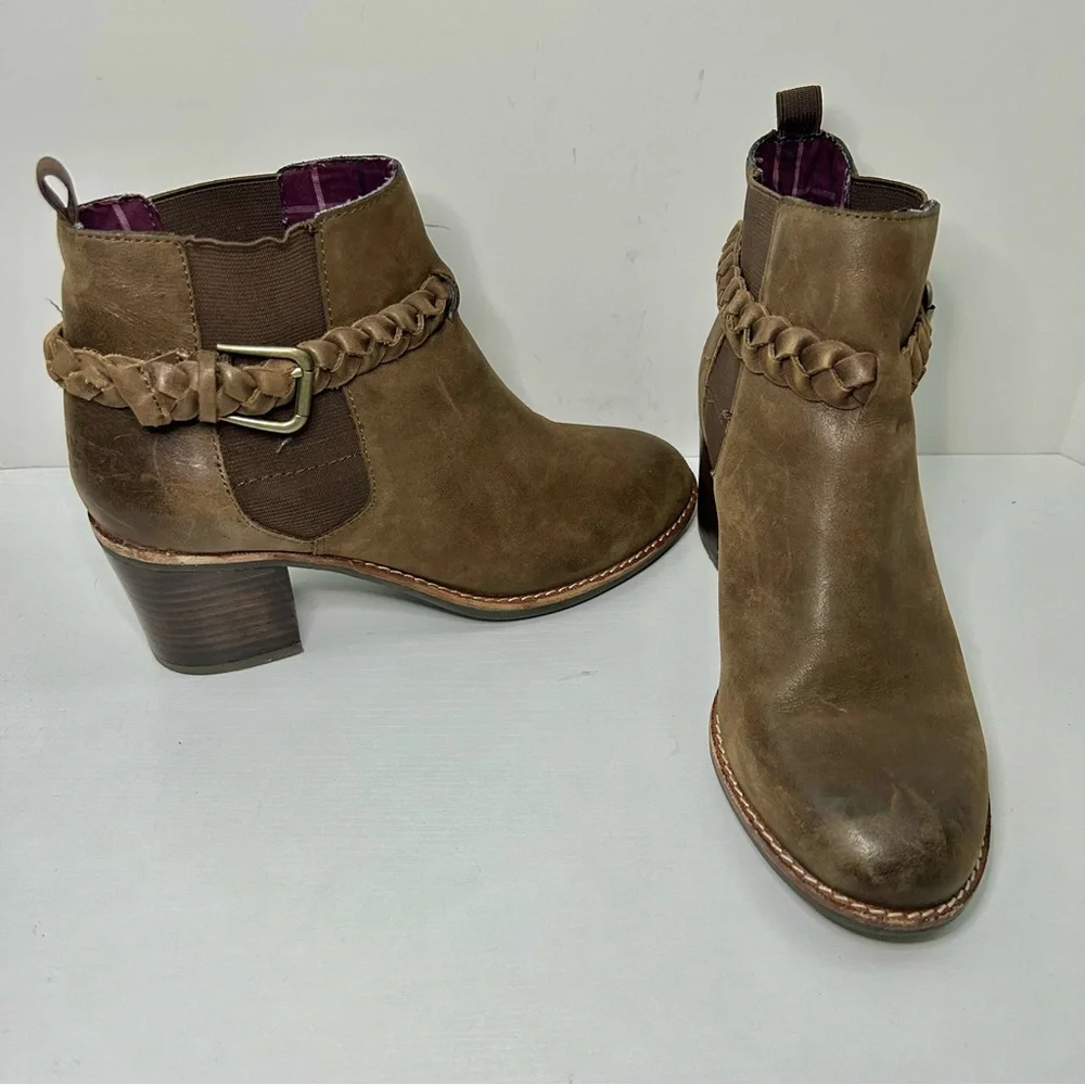 Sperry Top-Sider Liberty Brown Leather Ankle Boots Braided Buckle Detail Sz 7